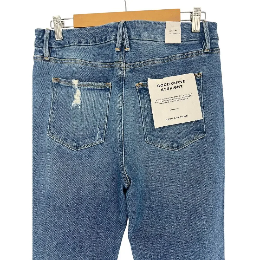 Good American Good Curve Straight Distressed Jeans 12/31 - Picture 5 of 7